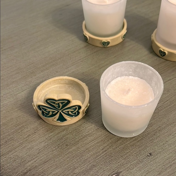 Cream and Green Shamrock Candle Holders Accents - Picture 3 of 4
